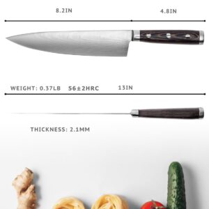 Geschickt Chef Knife, 8 inch Thin & Light Kitchen Knife, High Carbon Stainless Steel Blade, Pakkawood Handle, Full Tang Sharp Knife for All-Around Food Prep