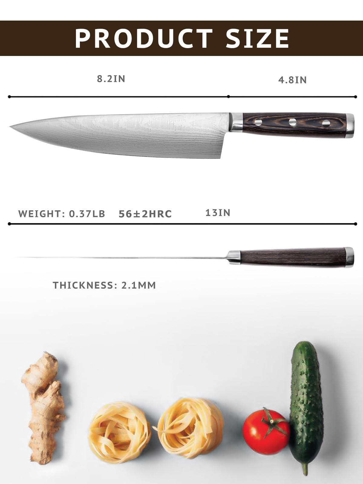 Geschickt Chef Knife, 8 inch Thin & Light Kitchen Knife, High Carbon Stainless Steel Blade, Pakkawood Handle, Full Tang Sharp Knife for All-Around Food Prep