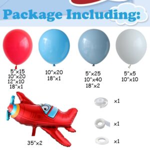 Airplane Birthday Party Decorations 151pcs Airplane Balloon Garland Arch Kit Dusty Blue and Red with Airplane Mylar Balloon for Time Flies Theme Birthday Baby Shower Party Supplies