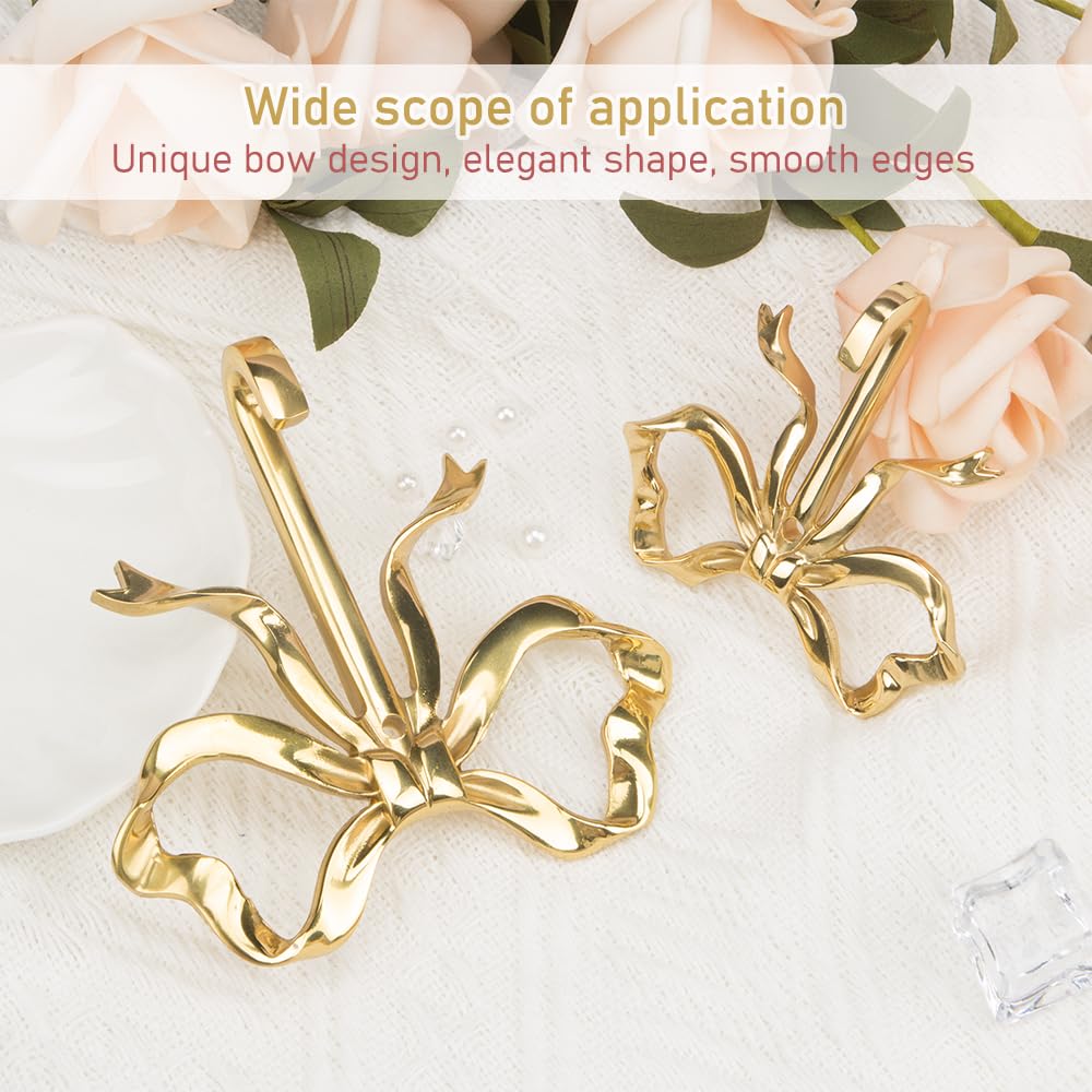 ZORZA 2Pcs Multi-Purpose Bow-Knot Brass Screw Hooks Retro Wall Hook Bow Shaped Practical Bow Hook Gold Wall Hooks for Bathroom Bedroom Perfect for Hanging Hats Towels Coats