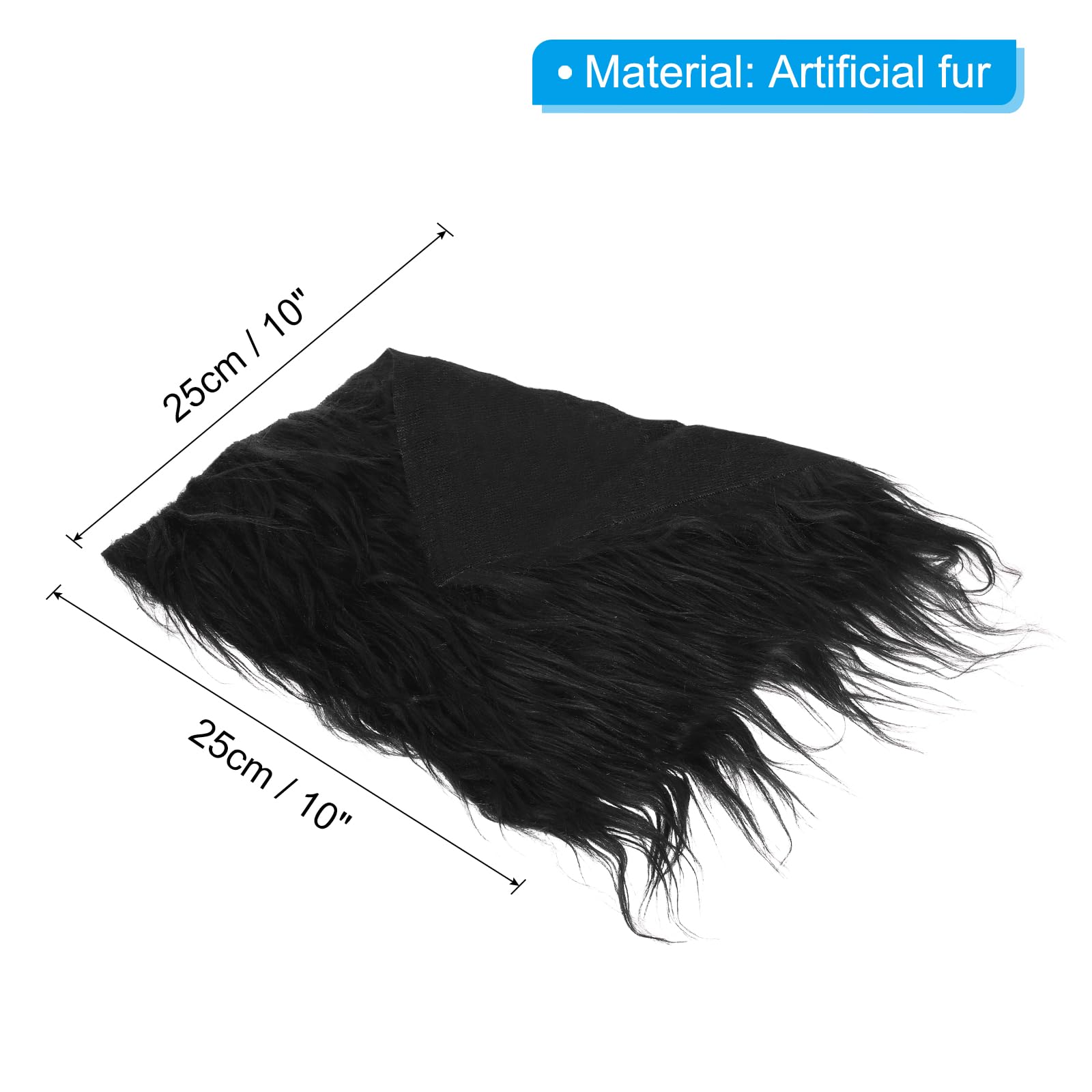 PATIKIL Plush Faux Fur Fabric Square, 2 Pcs 10" x 10" Fluffy Faux Fur Patches Cuts for DIY Crafts Christmas Halloween Gnome Beard, Black