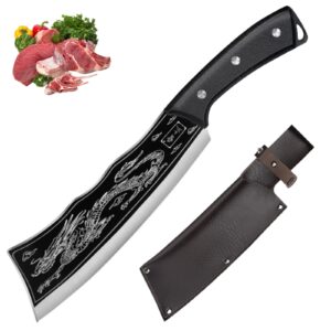 black dragon knife japanese titanium steel version, handmade dragon slaying knife japanese kitchen knife, dragon shaped carved chopper, stainless steel kitchen knife (a-2.5mm)