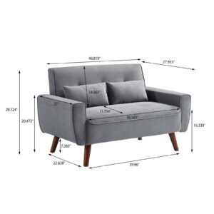 Soscana 48" Small Loveseat Sofa, Modern Linen Fabric Love Seat Couch, Upholstered 2-Seat Sofa with 2 Pillows and Wood Legs for Living Room, Apartment, Bedroom and Small Spaces,LightGrey