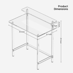 Eglaf Acrylic Desk - Home Office Desk with Monitor Stand - Modern Clear Desk Study Writing Table Computer Desk for Office, Living Room, Bedroom, 31.5" L x 19.7''W x 34.7" H