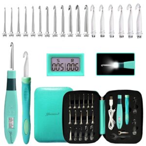 yarniss 18 size counting crochet hooks with light, digital counter crochet hooks set with case (2.0mm~14.0mm)