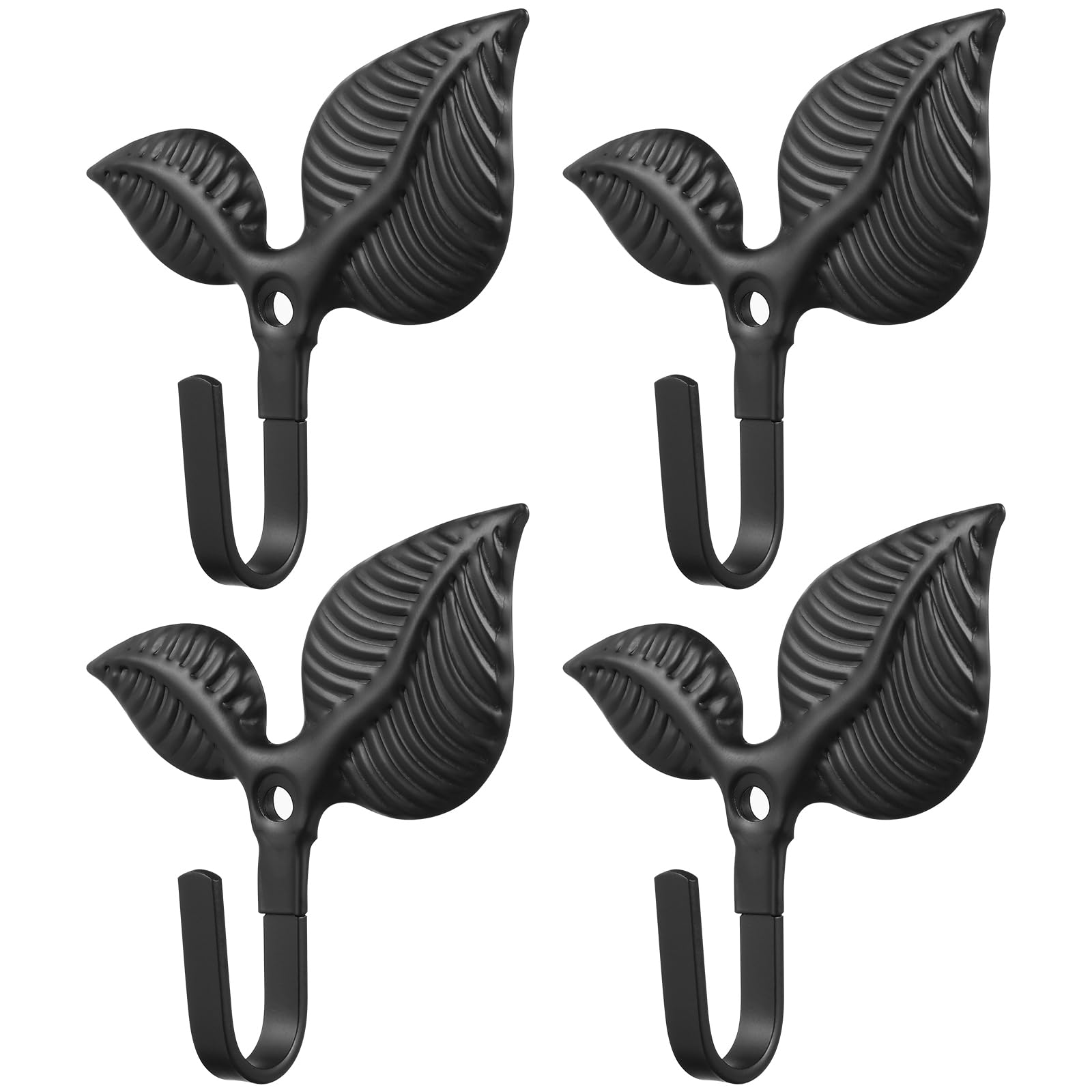 4pcs Iron Leaf Single Wall Hooks Rustic Wall Hooks Vintage Coat Hooks for Scarf Bag Key Cap Clothes Kitchen Black