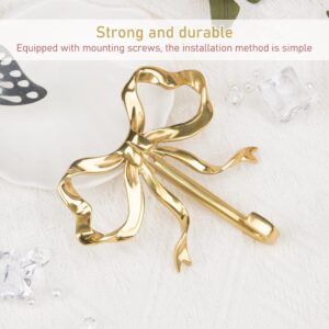 ZORZA 2Pcs Multi-Purpose Bow-Knot Brass Screw Hooks Retro Wall Hook Bow Shaped Practical Bow Hook Gold Wall Hooks for Bathroom Bedroom Perfect for Hanging Hats Towels Coats