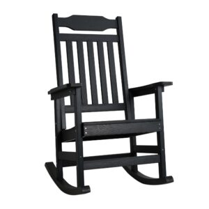 onbrill outdoor rocking chair, all weather resistant hdps poly rocker chairs, front porch rocker with 350 lbs weight capacity for outdoor and indoor-black