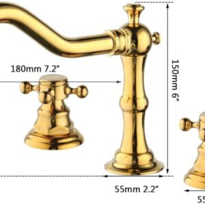 Bathroom Kitchen Basin Mixer Tap Sink Faucet 2 Handles 3Pcs Gold Bathroom Basin Faucet Bathtub Tap-Golden Plated ，Faucet