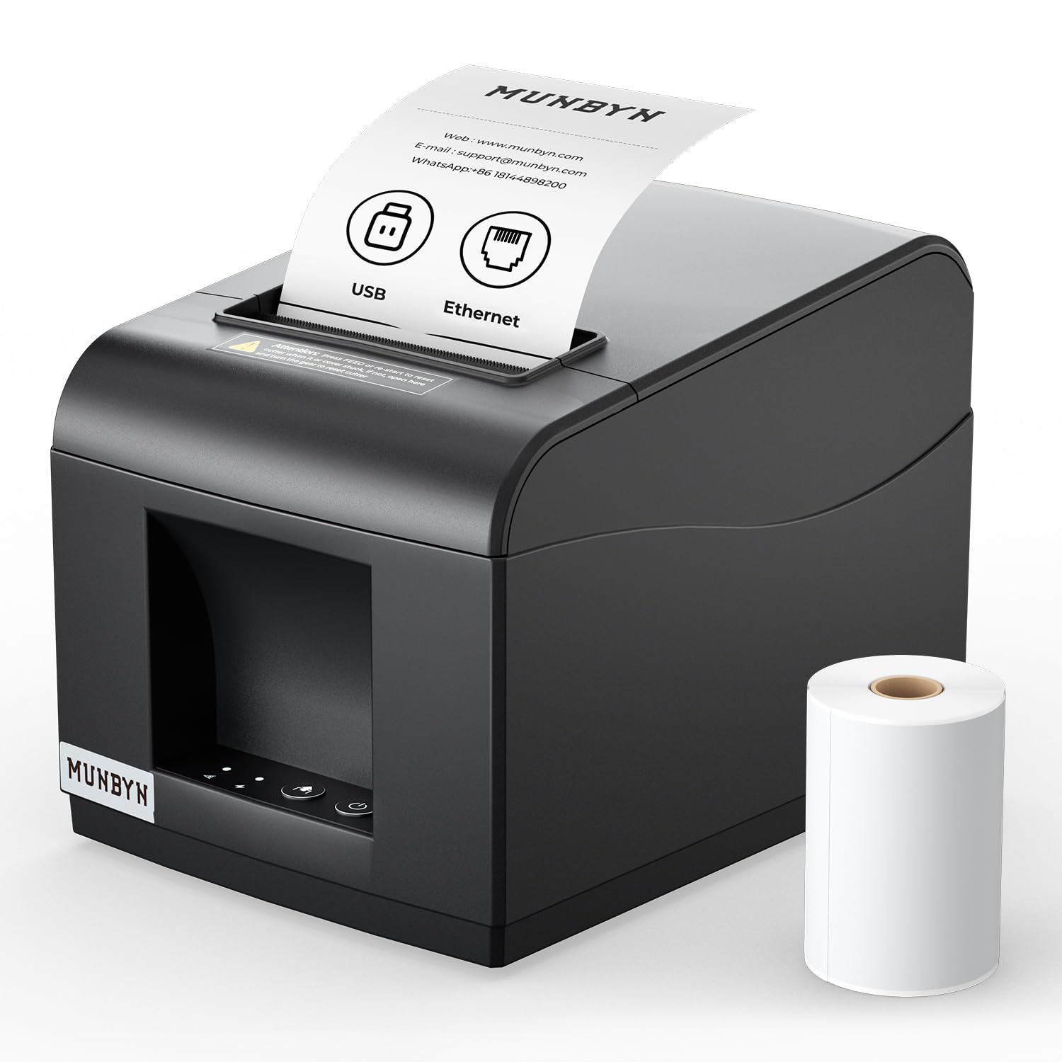 MUNBYN Receipt Printer P072, USB Receipt Printers Support Cash Drawer&80mm Receipt Paper, Thermal Receipt Printer for Small Business, POS Printer Compatible with for Windows/Mac/Linux(Black)