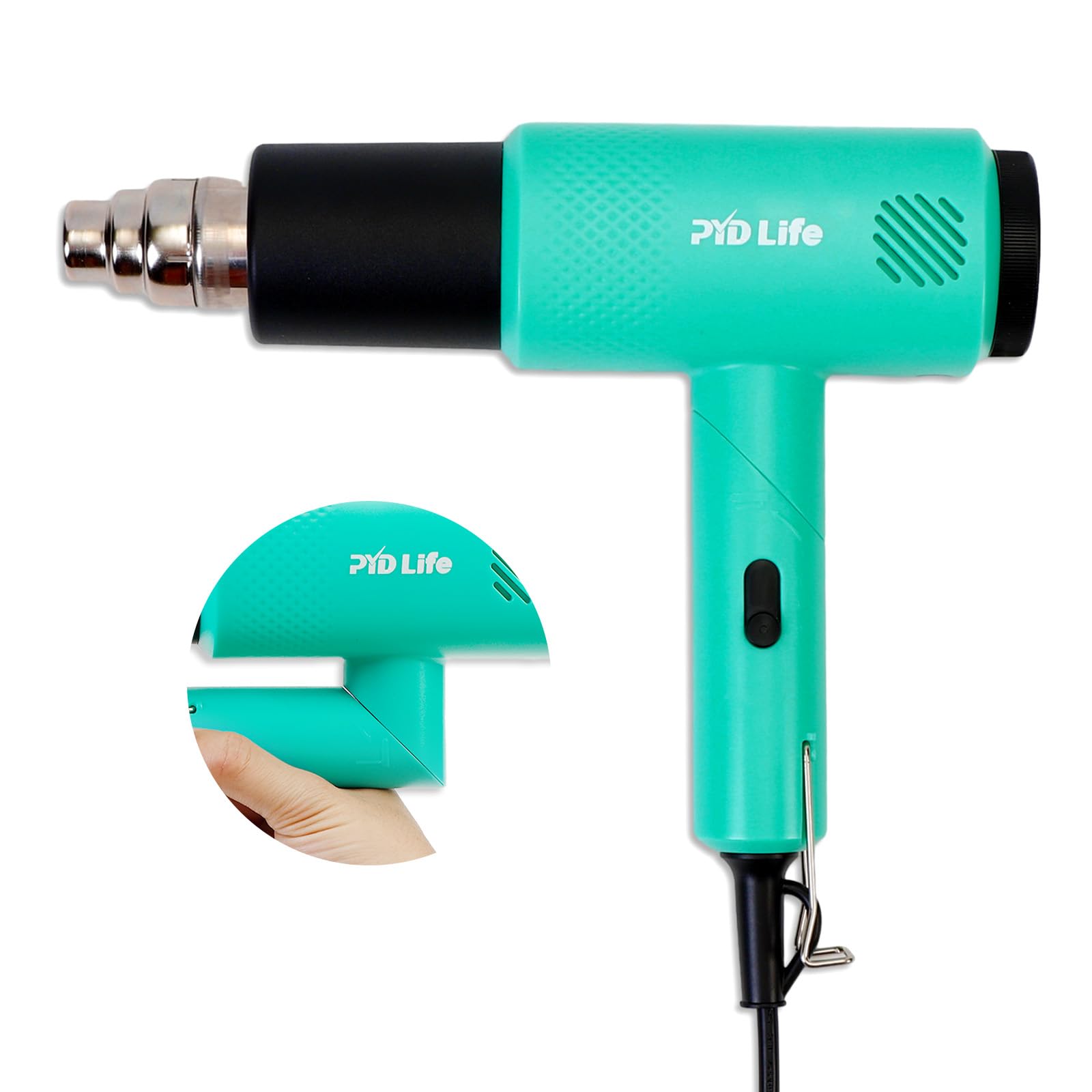 PYD Life Heat Blower Gun with Foldable Handle Mint Green for Sublimation Blanks Shrink Wrap Film 110 V 1300 W Hot Air Gun for Shrink Wrap Dual Gears Adjustable