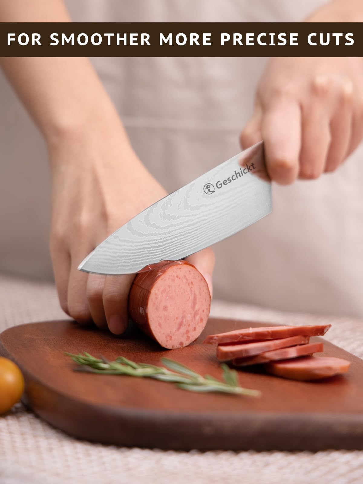 Geschickt Chef Knife, 8 inch Thin & Light Kitchen Knife, High Carbon Stainless Steel Blade, Pakkawood Handle, Full Tang Sharp Knife for All-Around Food Prep