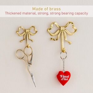 ZORZA 2Pcs Multi-Purpose Bow-Knot Brass Screw Hooks Retro Wall Hook Bow Shaped Practical Bow Hook Gold Wall Hooks for Bathroom Bedroom Perfect for Hanging Hats Towels Coats