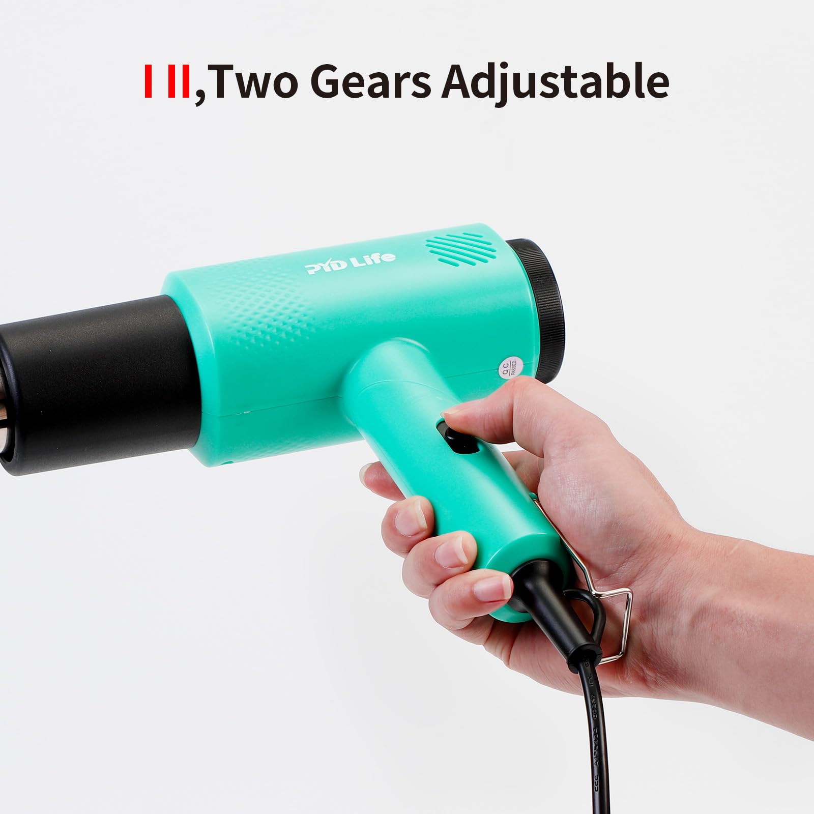 PYD Life Heat Blower Gun with Foldable Handle Mint Green for Sublimation Blanks Shrink Wrap Film 110 V 1300 W Hot Air Gun for Shrink Wrap Dual Gears Adjustable