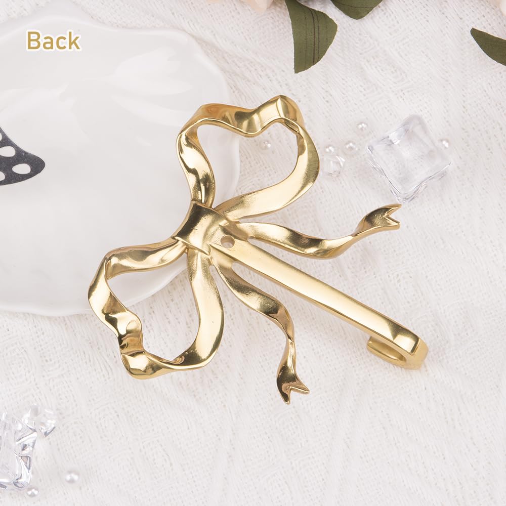 ZORZA 2Pcs Multi-Purpose Bow-Knot Brass Screw Hooks Retro Wall Hook Bow Shaped Practical Bow Hook Gold Wall Hooks for Bathroom Bedroom Perfect for Hanging Hats Towels Coats