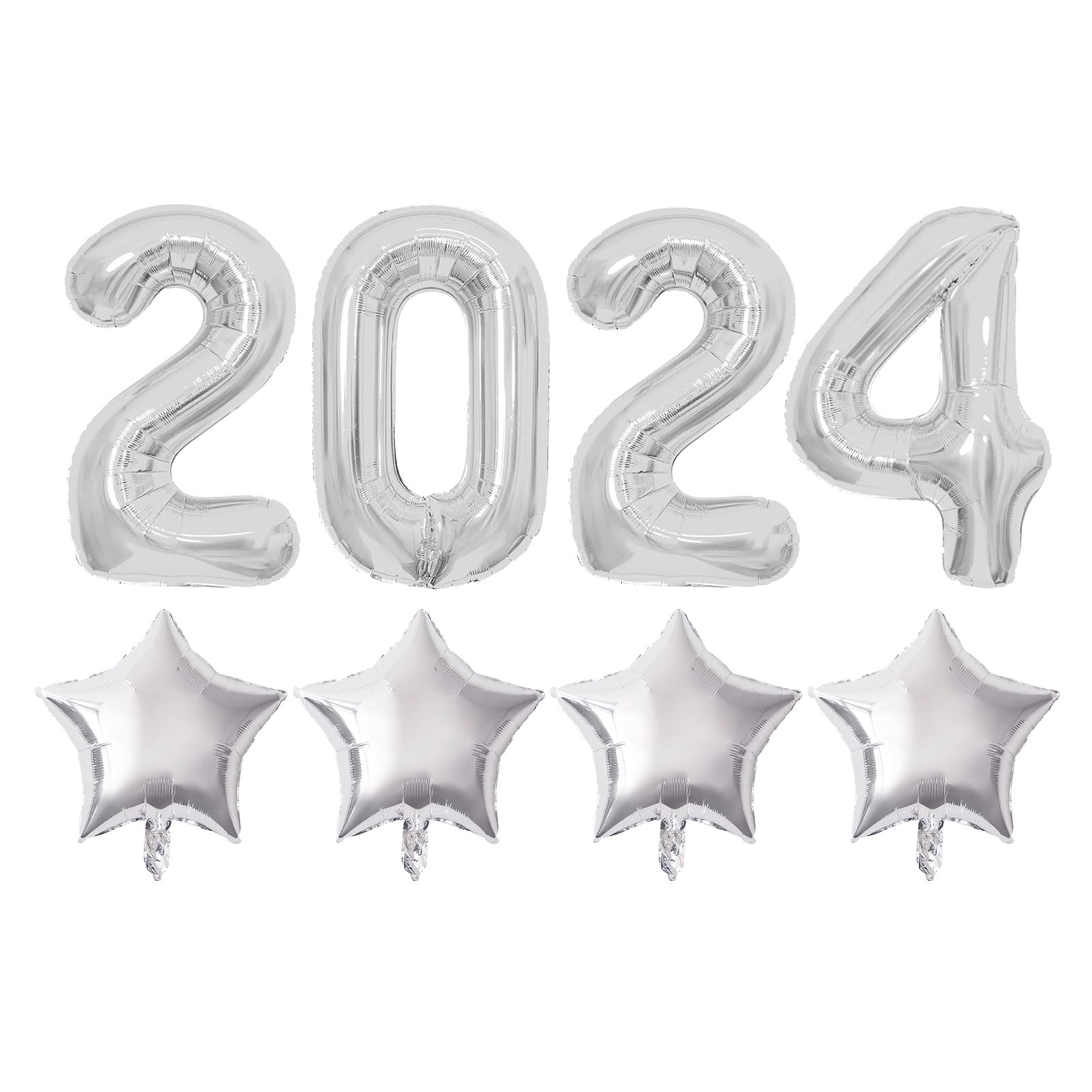 8 Pcs 2024 Balloons Graduation Class of 2024 Silver Number Balloons and Star Mylar Foil Balloons 40 Inch Silver Graduation Decorations, High School College Graduation Party Decorations Supplies