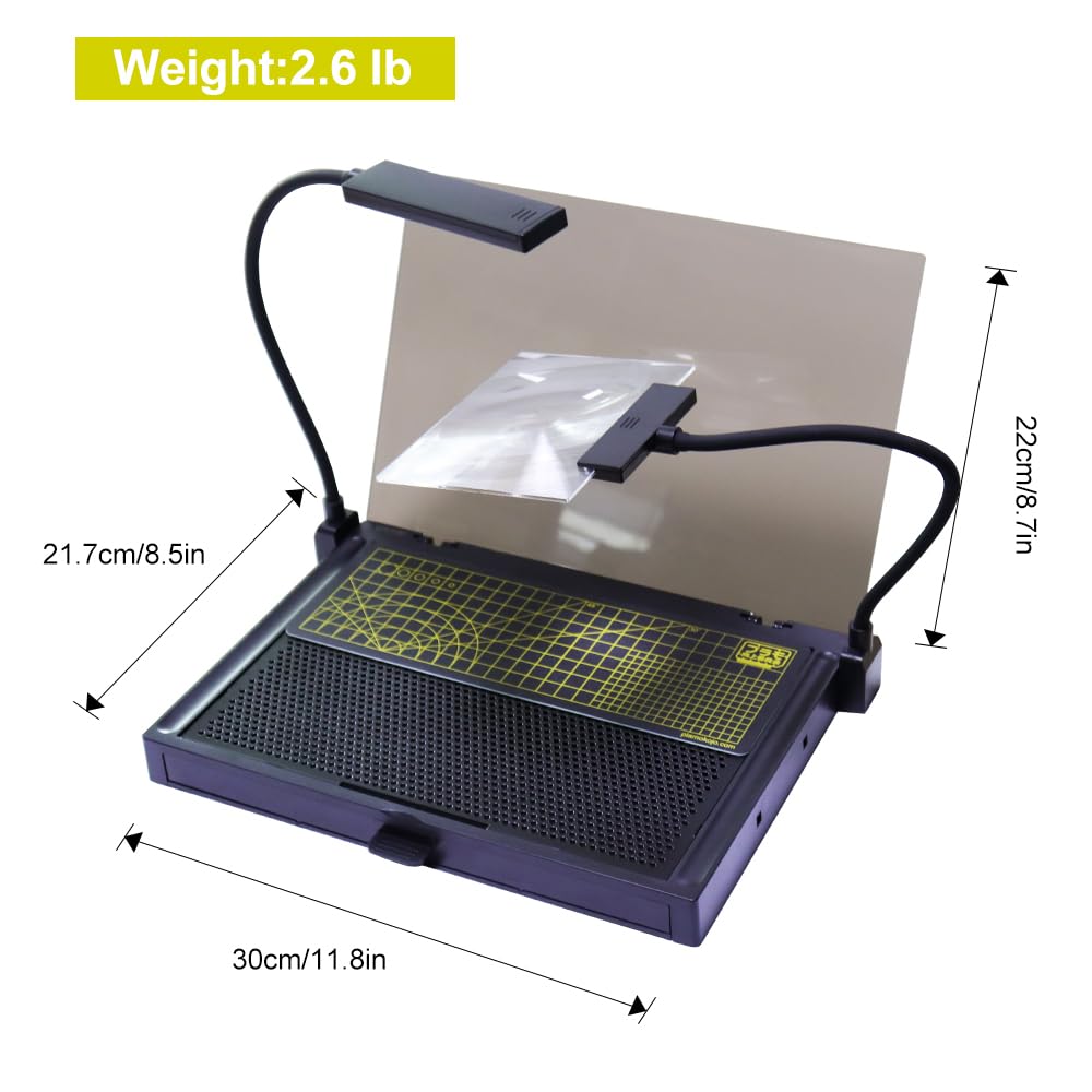 Model Building Kit, Portable Workbench for Gundam Cutting and Assembly, Model Kit Tools with LED Lights, Magnifiers, Plastic Storage Drawers, Pliers Holder, Gridded Adhesive Cut Mats, Display Panel