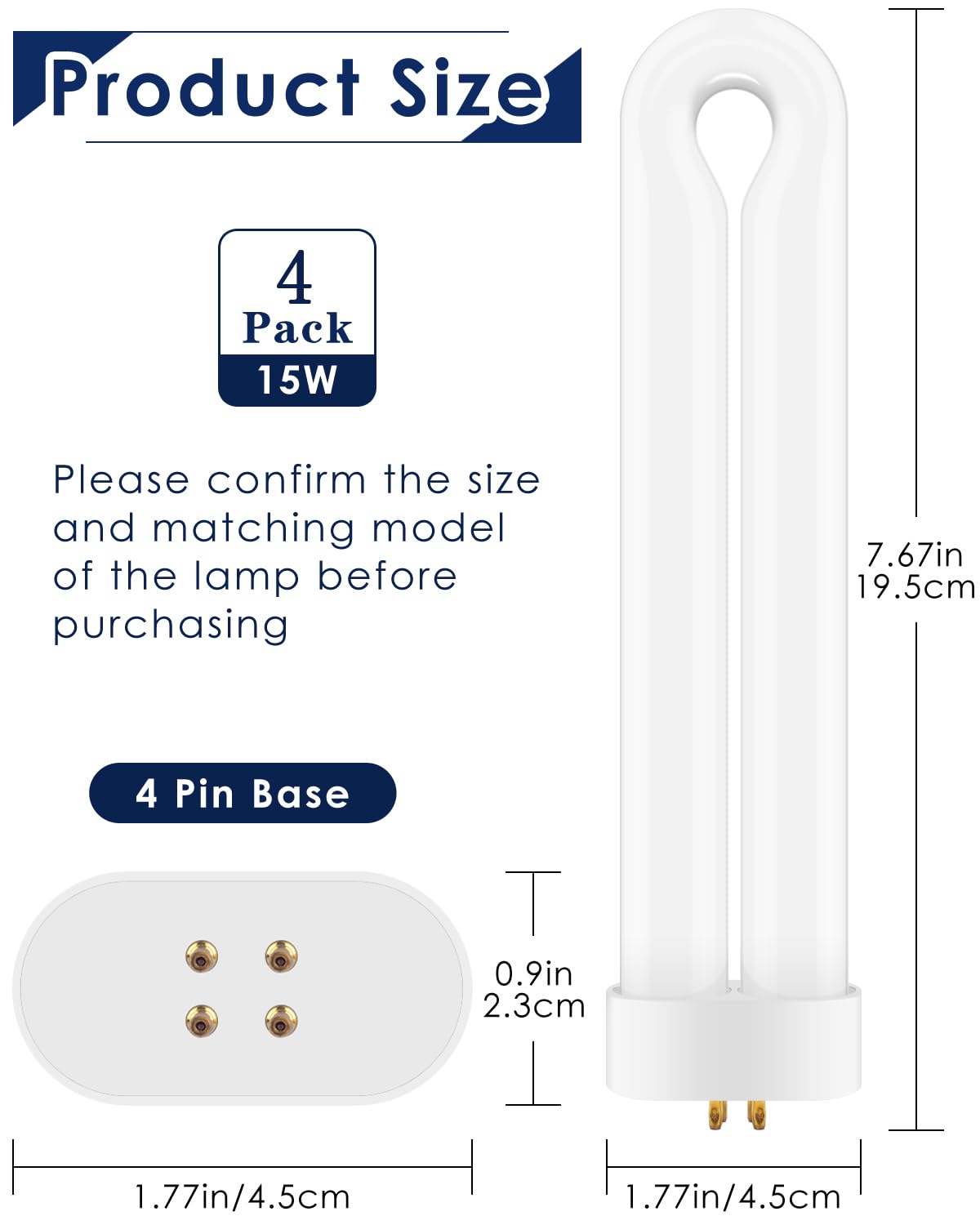 PACETAP 4 Pack Replacement Bulbs FUL15W BL with 4 Pin Base, Indoor Outdoor 15W U Shape Lamp Tube Compatible with T6 T8 T9