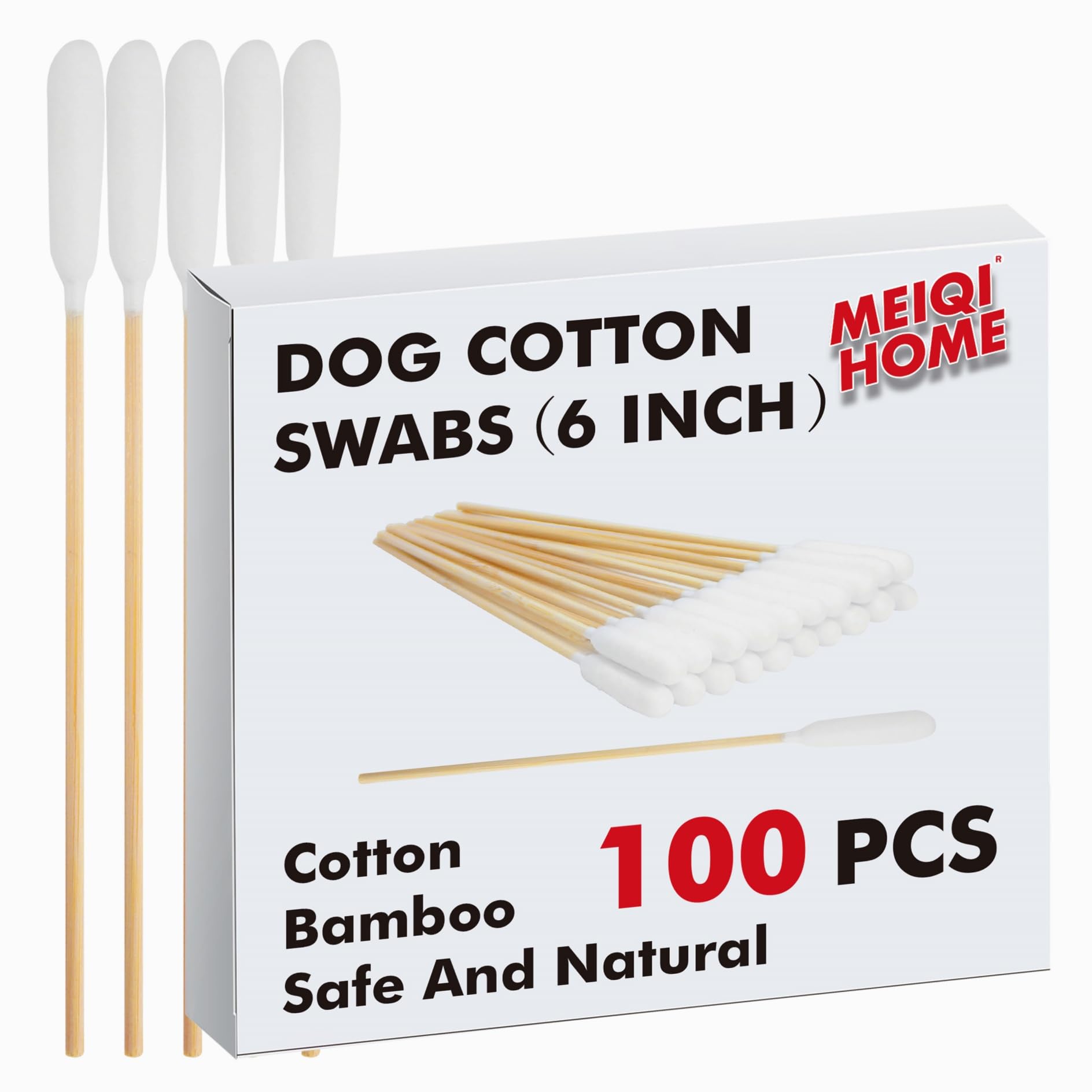 Large Cotton Swabs with Wooden Sticks for Pets - 100 Pack,6 Inch Big Cotton Swabs ， Long Cotton Swabs，dog ear swabs，long cotton swab, dog ear swabs,Specially Designed for Pets,cleaning solution.