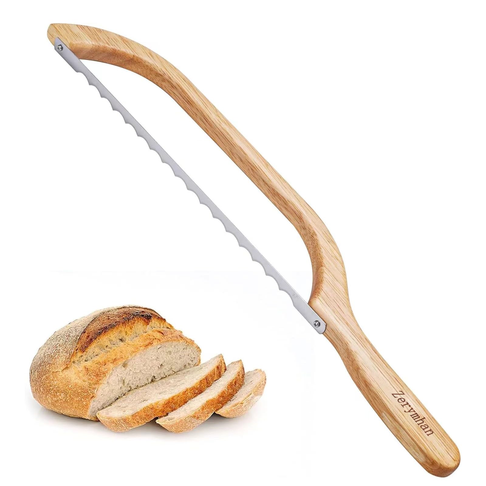 Zerymhan Wooden Sourdough Bread Knife,16" Serrated Bread Cutter for Homemade Bread,Bagels, Baguettes and More,Bow Bread Knife,Fiddle Bow Design Easy to Cutting,Premium Carbon Steel