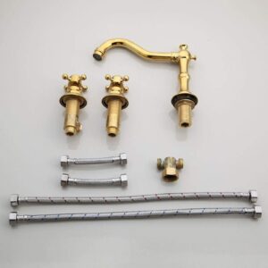 Bathroom Kitchen Basin Mixer Tap Sink Faucet 2 Handles 3Pcs Gold Bathroom Basin Faucet Bathtub Tap-Golden Plated ，Faucet