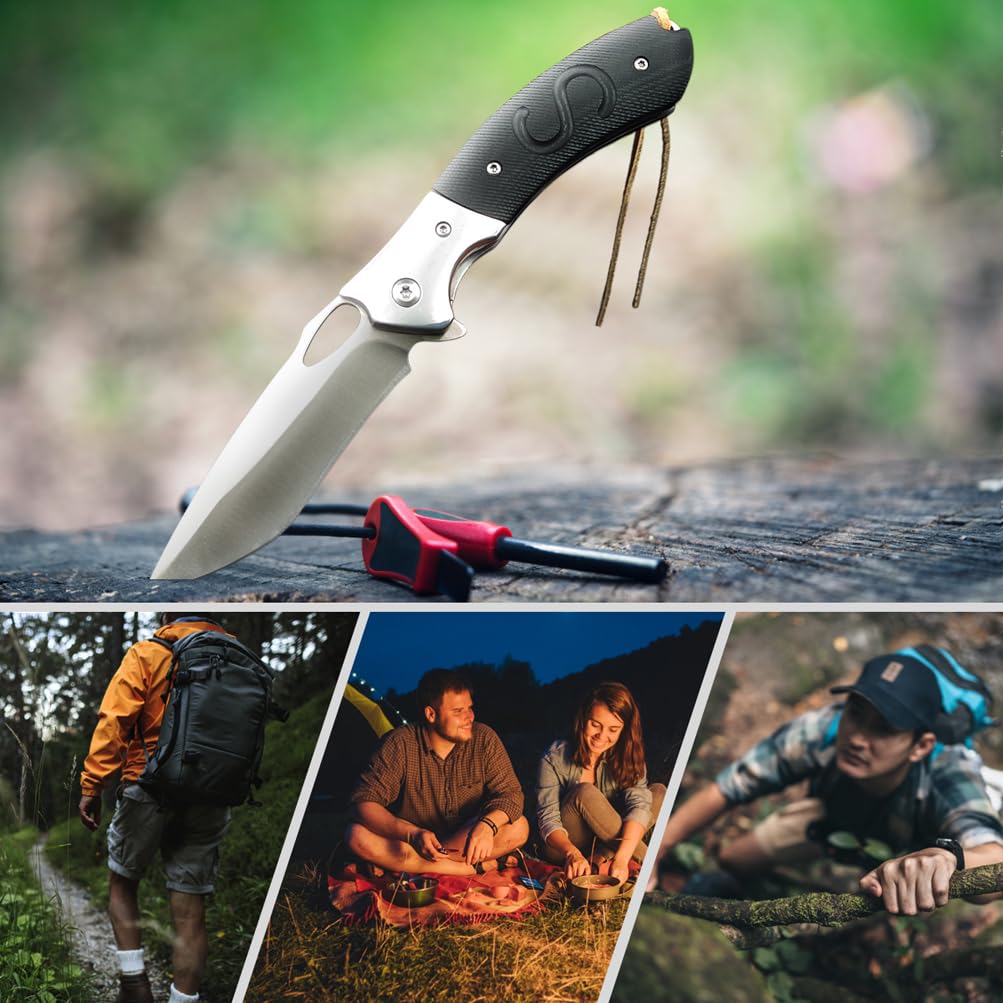 wellsure Pocket Knife, D2 Steel Folding Knife with Clip, G10 Handle, Safety Liner Lock, Sharp Pocket Knives, Survival Knife for Hiking Camping Gifts