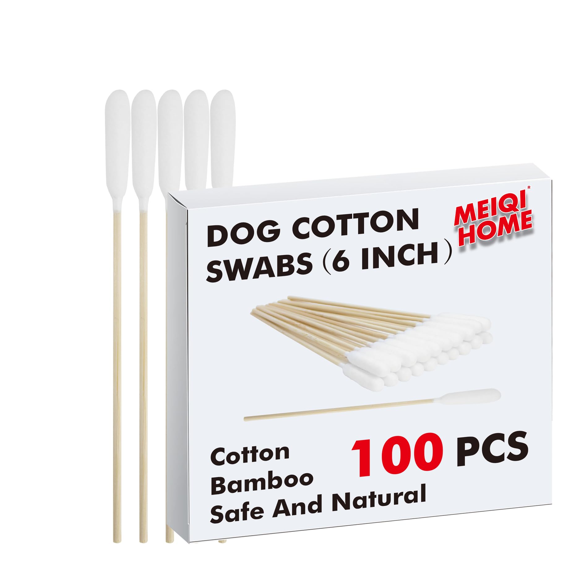 Large Cotton Swabs with Wooden Sticks for Pets - 100 Pack,6 Inch Big Cotton Swabs ， Long Cotton Swabs，dog ear swabs，long cotton swab, dog ear swabs,Specially Designed for Pets,cleaning solution.