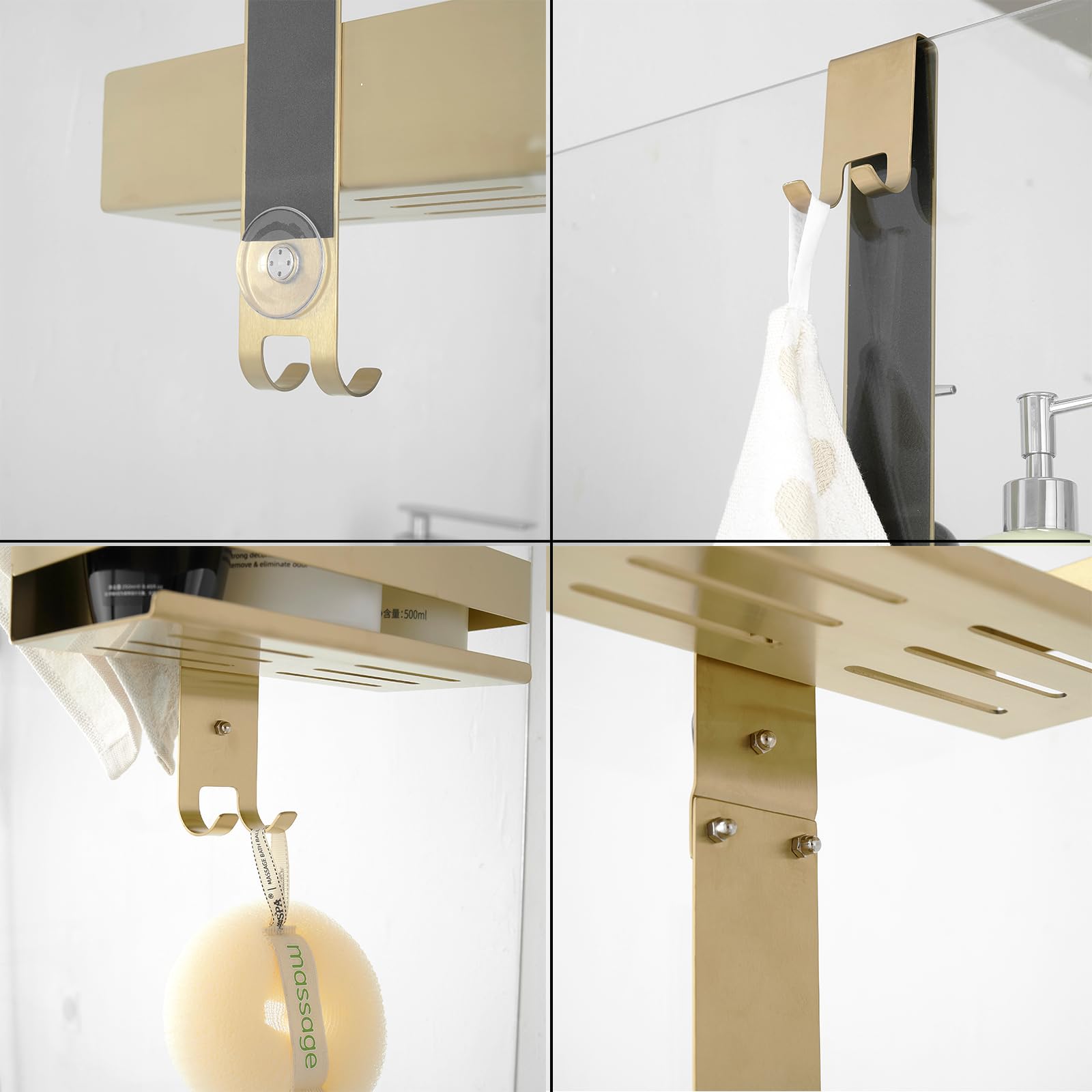 Beelee Over Door Shower Organizer：2 Tier Shower Caddy Hanging Brushed Gold Bathroom Organizer Shelf