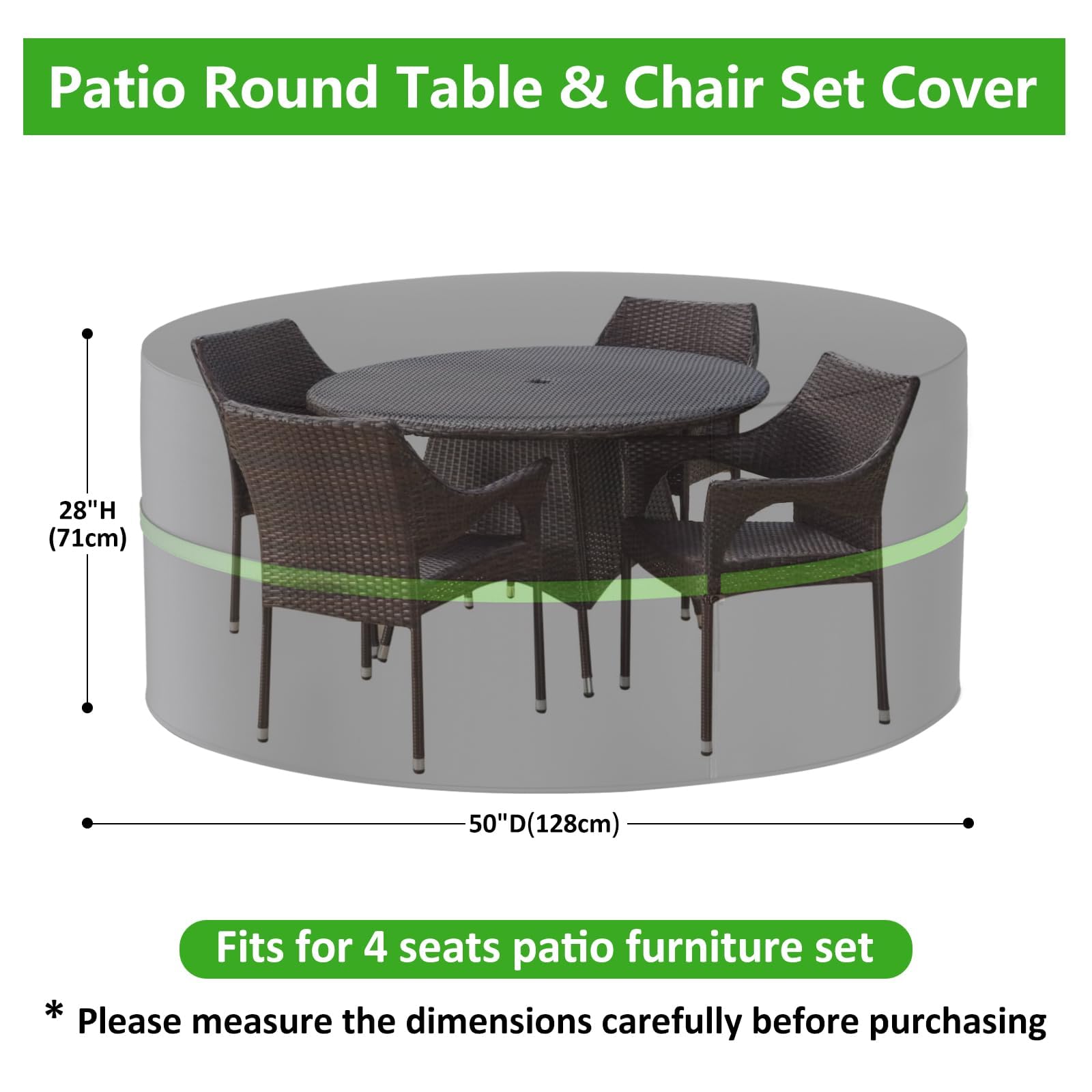 Wanocean Round Patio Furniture Covers, 100% Waterproof Anti-Fading Outdoor Table Chair Set Covers, Round Patio Table Cover Windproof For Outdoor Furniture Set 50"DIA x 28"H