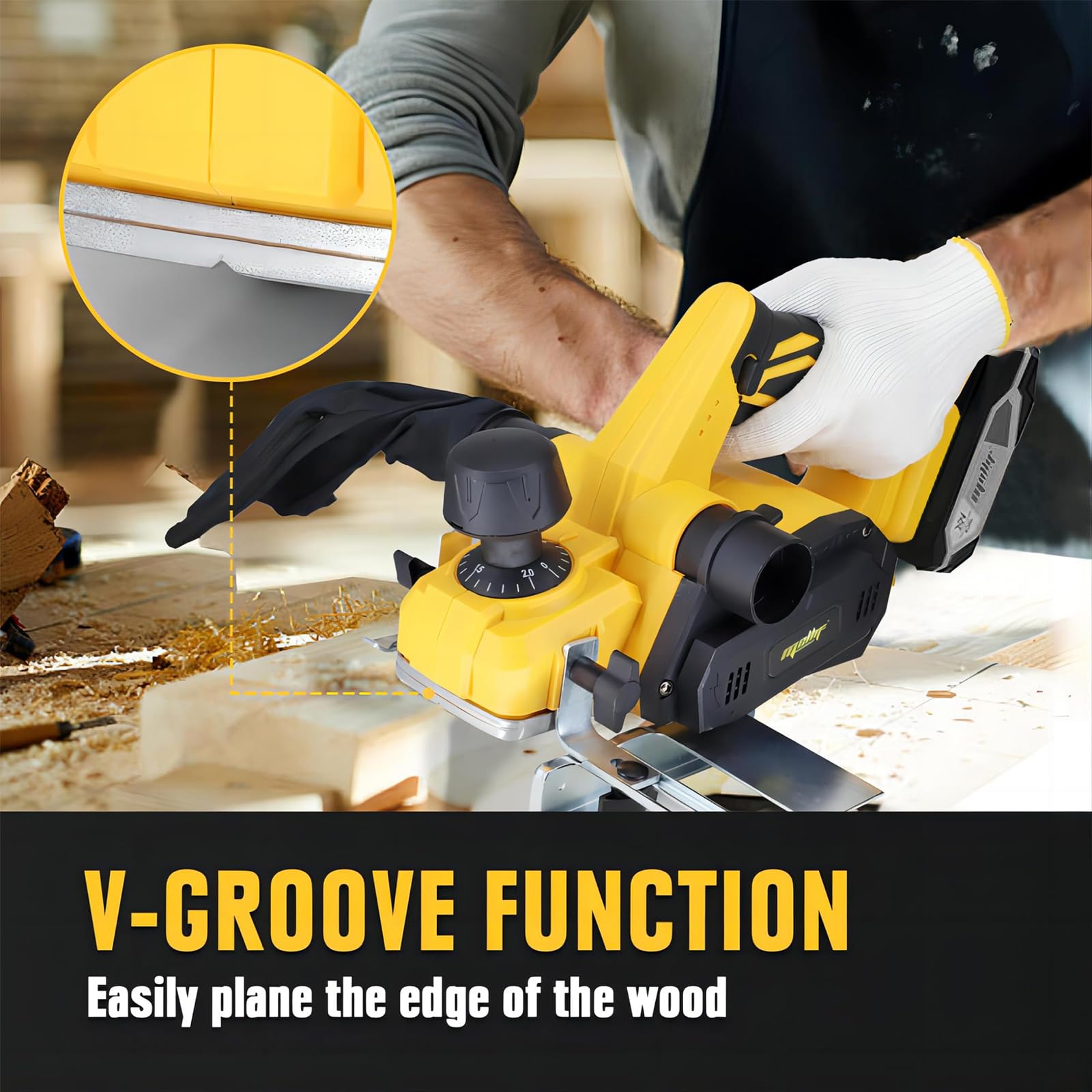 Cordless Handheld Planer Compatible with 20v Battery(Tool Only), Brushless Electric Power Planer, 16000RPM Portable 3-1/4-Inch Wood Planer with Dual-dust out System for Carpenter Home DIY