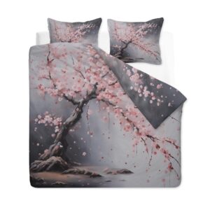 OmErsa Japanese Cherry Blossom Duvet Cover Queen Size Set, Asian Bedding Bedroom Decor, Comforter Cover & 2 Pillowcases 3 Pieces, Home Collection Quilt Cover