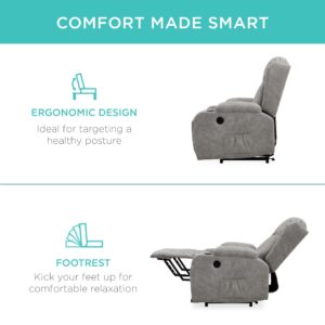 Best Choice Products PU Leather Electric Power Lift Chair, Recliner Massage Chair, Adjustable Furniture for Back, Legs w/ 3 Positions, USB Port, Heat, Cupholders, Easy-to-Reach Side Button - Gray