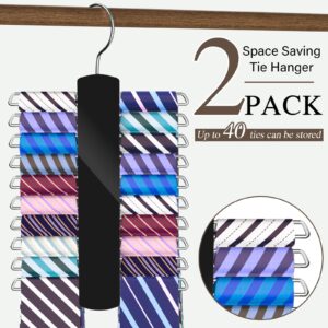 Dolinvo Tie Rack Tie Hanger 2Pack, Premium Wooden Tie Organizer 40 Storage Capacity Tie Holder for Closet,360 Degree Space Saving Ties/Belt/Scarves Hanger for Men,Black