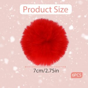 6 Pcs Red Pom Poms Faux Fur Pom Pom Balls Round Fluffy Pompoms for Crafts with Tiny Cord for Hat Shoes Garment Hair Pins Earrings Necklace Charm Christmas Valentine's Day Wedding Accessories