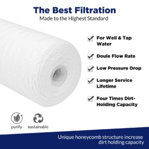 Membrane Solutions 5 Micron 10"x4.5" String Wound Whole House Water Filter Replacement Cartridge Universal Sediment Filters for Well Water - 4 Pack