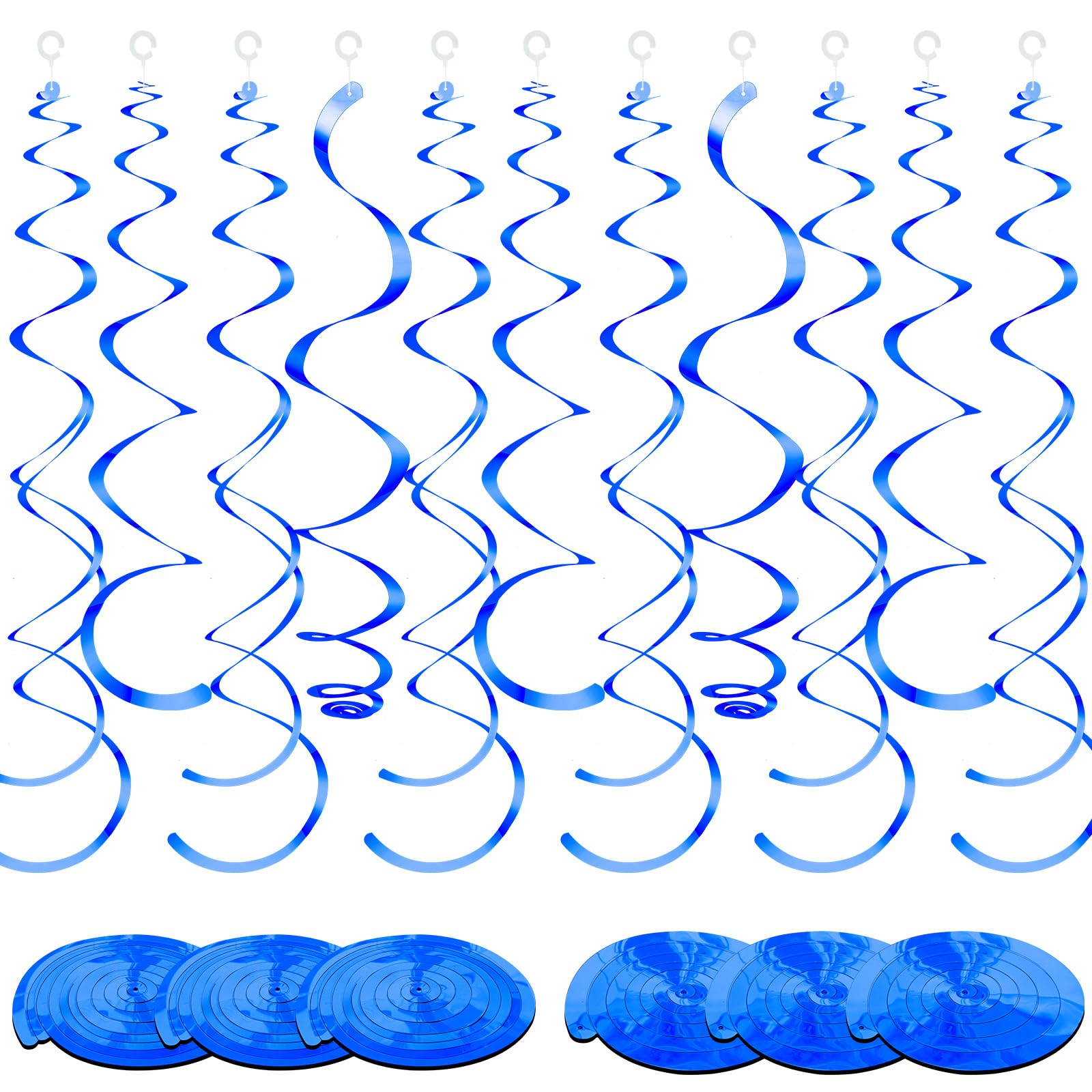 Yuxung 36 Pcs Party Hanging Swirl Decorations Plastic Streamer Swirls Party Decorations Spiral Decorations for Ceiling Birthday Wedding Baby Shower (Blue)