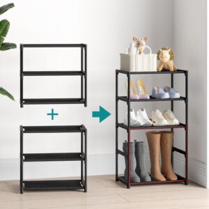 Autonomier 3 Tier Small Shoe Rack, Narrow Stackable Kids Toddler Adult Shoe Storage Organizer Shelf for Closet Floor Front Door Entrance Entryway, Free Standing Shoe Rack Organization Shelves