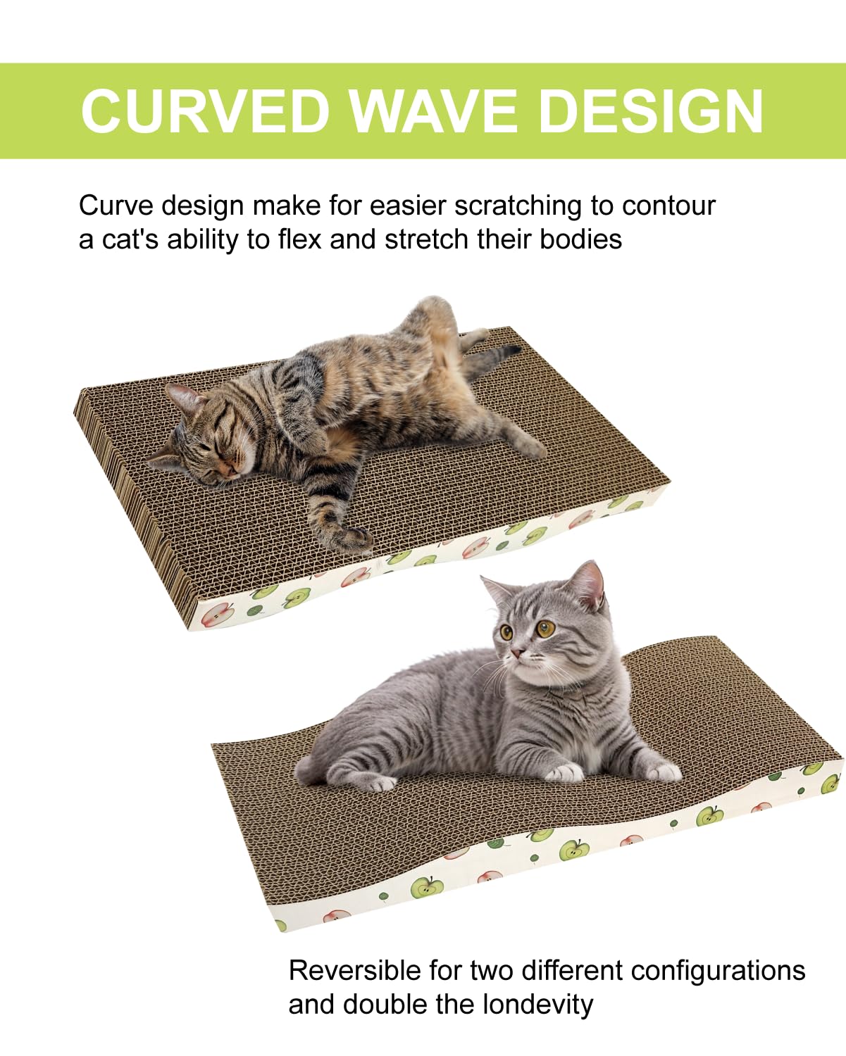 TIMHAKA Cat Scratching Board, Corrugate Cat Scratcher for Indoor Cats with Catnip, Cat Scratch Pad with Premium Scratch Textures Design, Cardboard Cat Scratcher with Double-Sided Usability (Pack of 2)