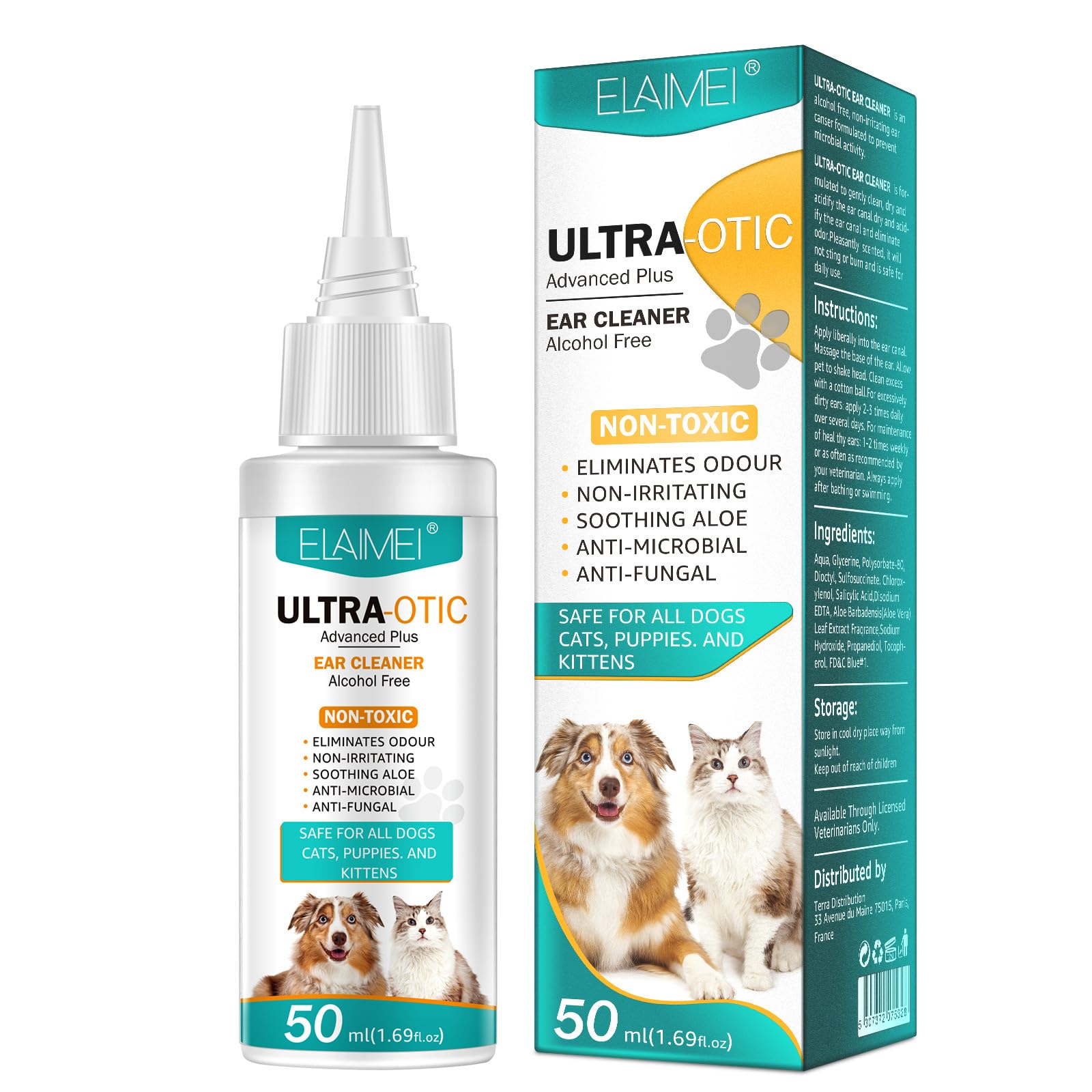 Kurchugo Dog Ear Cleaner 1.69 Fl Oz, Ear Wash for Dogs & Cats, Ear Drops for Pet, Advanced Dog Ear Infection Treatment Solution, Soothes Itchy & Inflamed Ears, Removes Debris, Waxy, Buildup and Odor