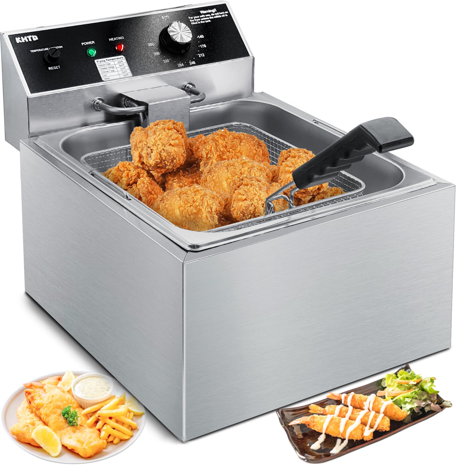 KHTD Commercial Deep Fryer, 11.6QT/11L Extra Large Electric Stainless Steel Countertop Oil Fryer with Baskets, with Temperature Control for Restaurant and Home Use