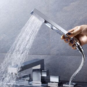 WuDLi Bath Shower Mixer Tap Shower Head and Hose Set for Bath Taps, Bathtub Mixer Tap with Handheld Shower 4 Hole