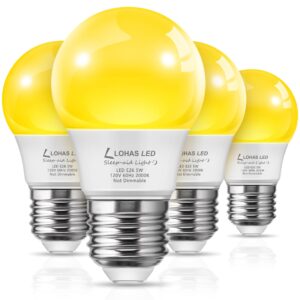 lohas bug light bulb yellow led bulbs, outdoor porch lights, amber bedroom night light bulb a15 bugs led bulbs, 40w equivalent e26 edison bulb(5w), warm leds hallway lighting decorative lamps(4 pack)