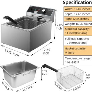 KHTD Commercial Deep Fryer, 11.6QT/11L Extra Large Electric Stainless Steel Countertop Oil Fryer with Baskets, with Temperature Control for Restaurant and Home Use