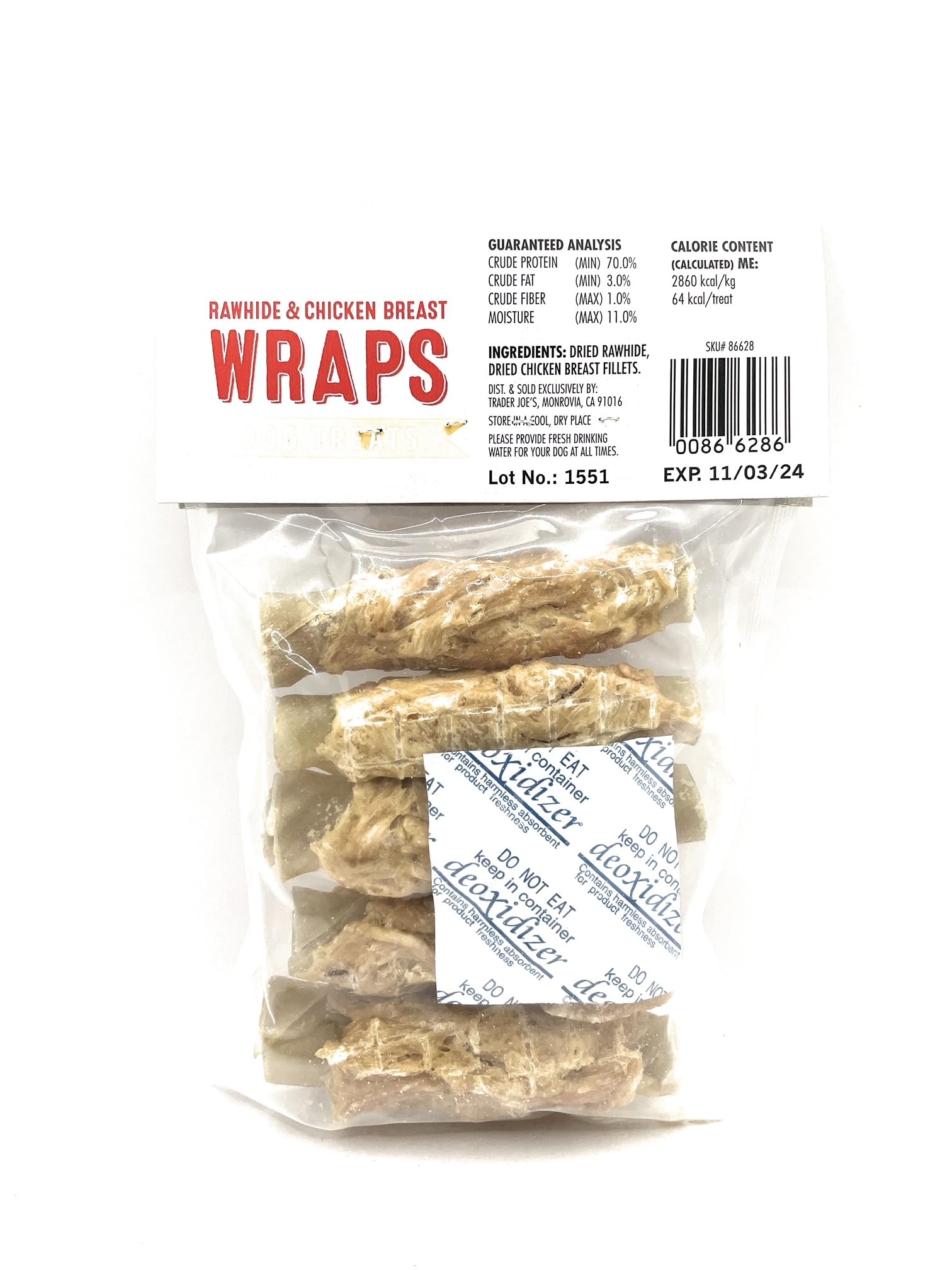 Rawhide & Chicken Breast Wraps Dog Treats by Trader Joes 4 oz (113g) – Pack of 2