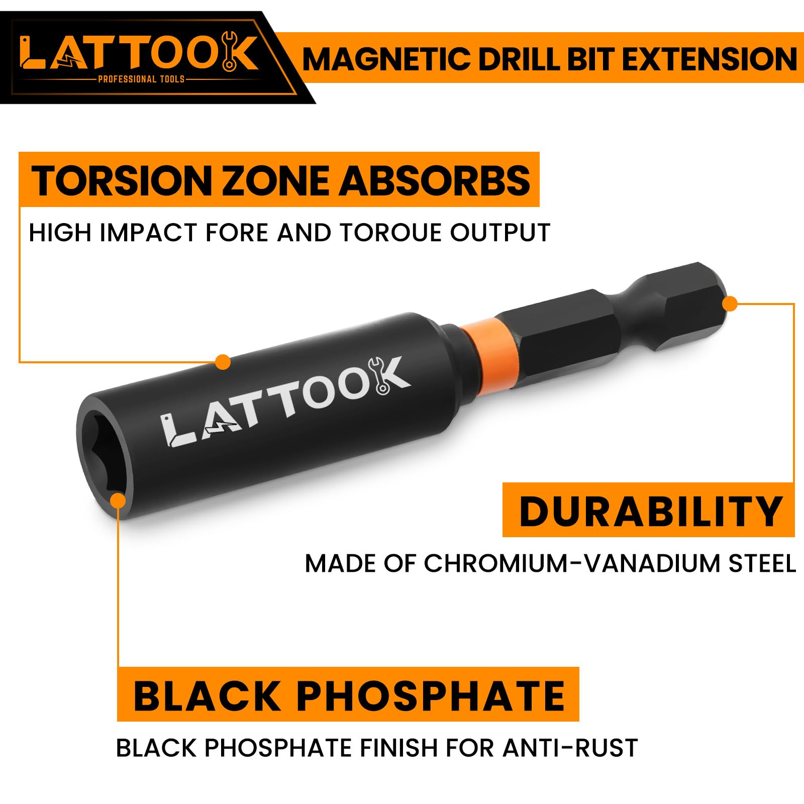 Drill Bit Extension Set, LATTOOK 6PCS Magnetic Drill Extension Bit Holder for Impact Driver, 1/4" Hex Shank Drill Bit Extender, 2.3'', 4'', 6'' Drill Bit Extension