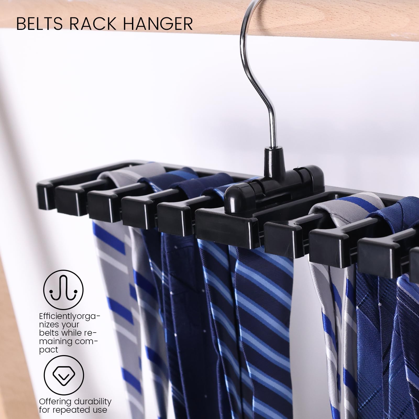 JOHOUSE 2PCS Belt Racks, 12x3x4.1inch Storage Organizer Hanger Holder Closet tie Racks Hangers for Men Women Black