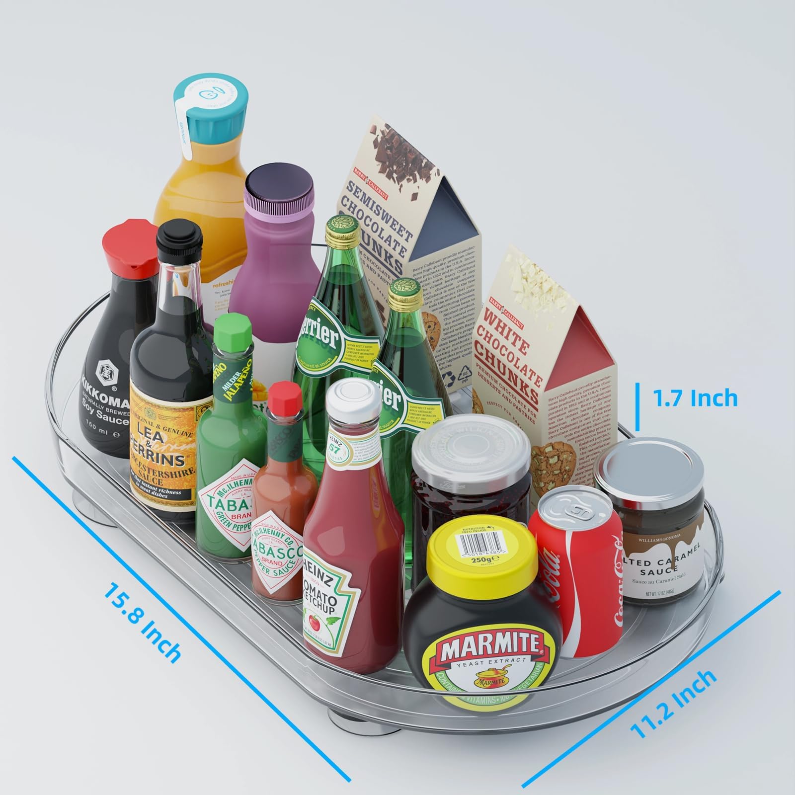 Lazy Susan for Refrigerator, Growfessor Refrigerator Lazy Susan with Unique Anti-Slip Design – Rectangular, Easy Glide with 4 Strong Suction Cups, 15.75" X 11" – Premium Refrigerator Storage Solution