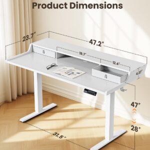 ErGear Electric Standing Desk with Drawers, 48″ x 24″ Gaming Desk with Monitor Stand, C-Clamp Mount Compatible, Home Office Height-Adjustable Desk with Storage Shelf, 4 Preset Heights, White, EGESD36W