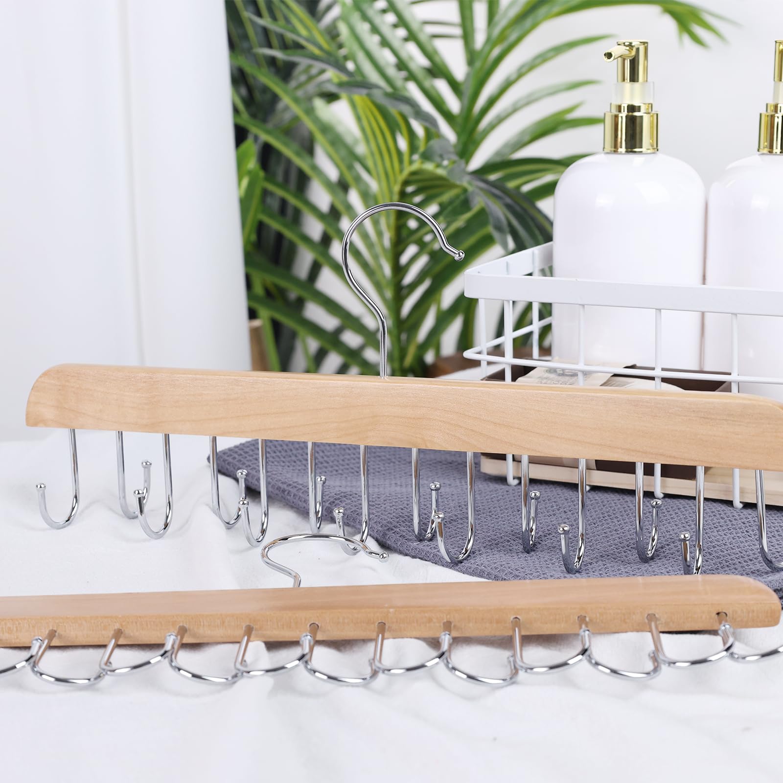 JOHOUSE Belt Hanger for Closet, Belt Rack Belt Organizer 14 Hooks Belt Holder for Storage Max 42 Belts 360°Rotating for Bra Tie Tank Top