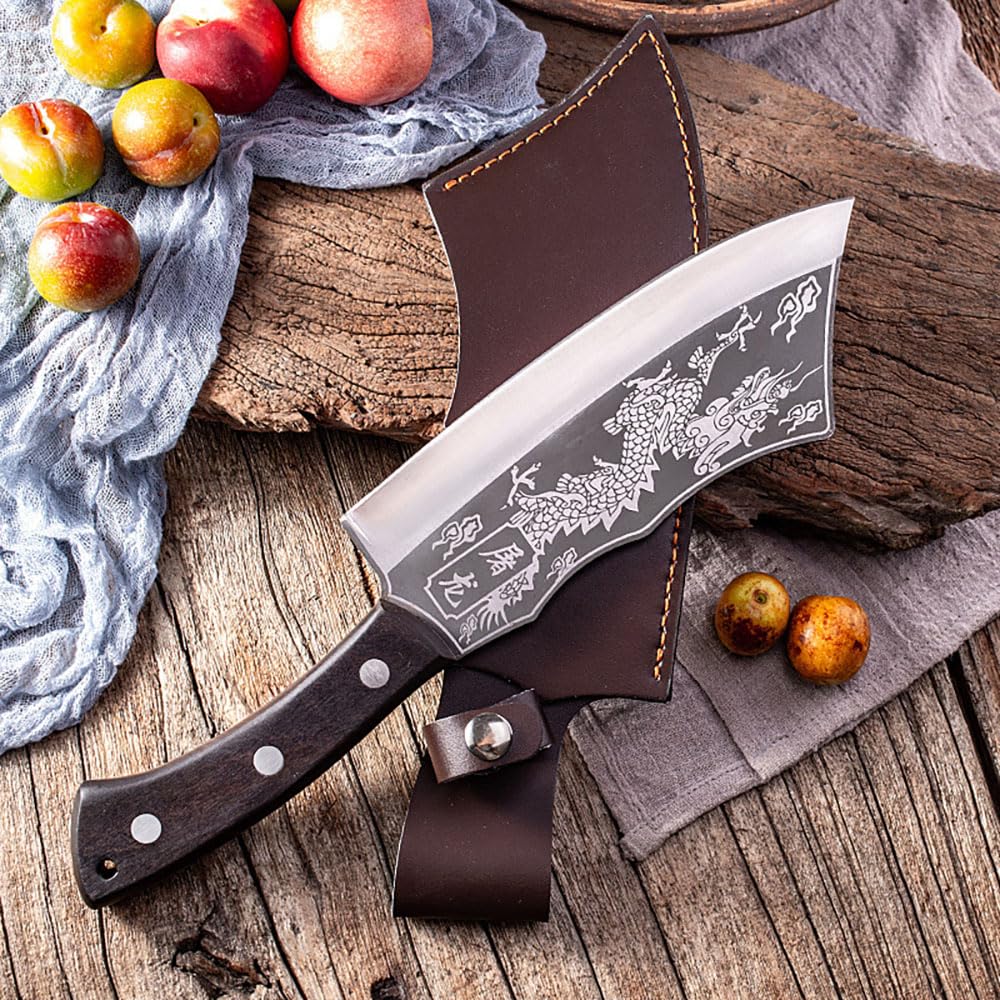 SIRDIKA Hand Forged Kitchen Butcher Knife - Handmade Dragon Slaying Knife Heavy 2.5/4/5/6/7.0MM Thickness Duty Meat Cleaver Knife 4cr High Carbon Steel Bone Chopper with Sheath (7.0MM-(1.11kg))